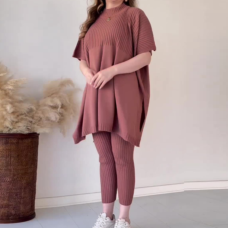Maglione lavorato a maglia sciolto, set casual in due pezzi