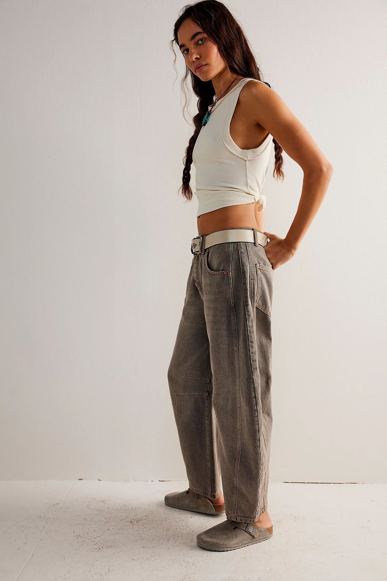 Jeans da donna casual a vita media, vestibilità ampia