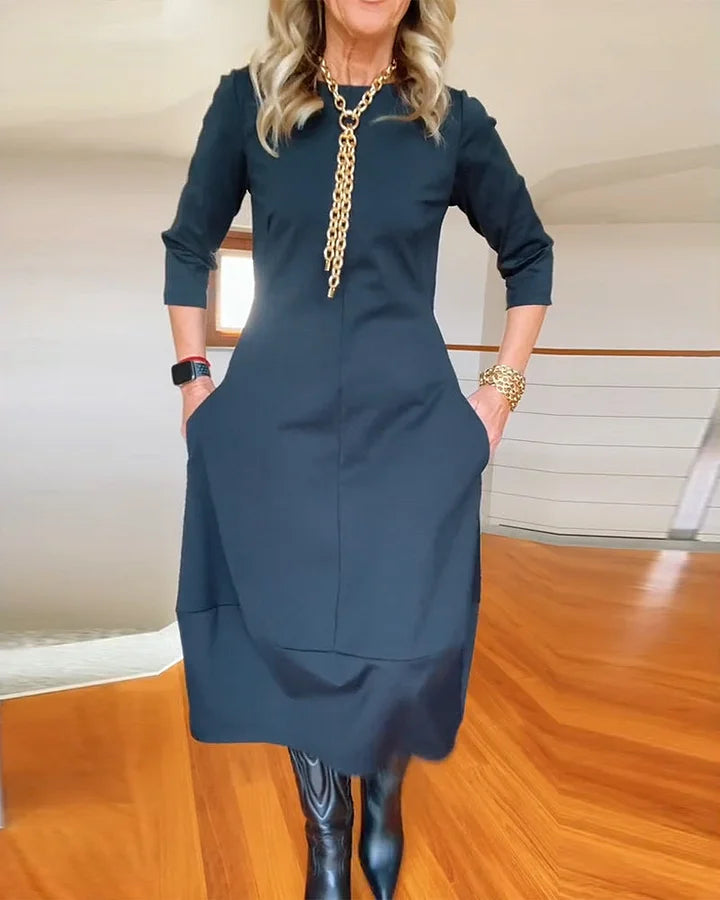 🔥 Vestido de manga comprida com decote redondo