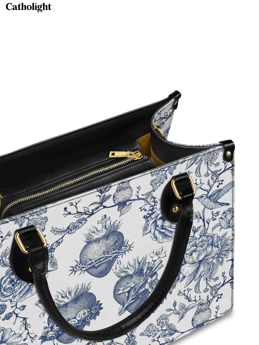 Catholight  Sacred Elegance: Blue and White Devotion Leather Bag