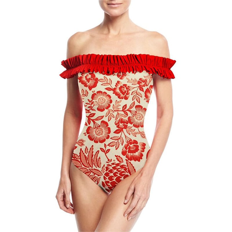 ✨ 2025 New 👙 Red floral print one piece Swimsuit Set