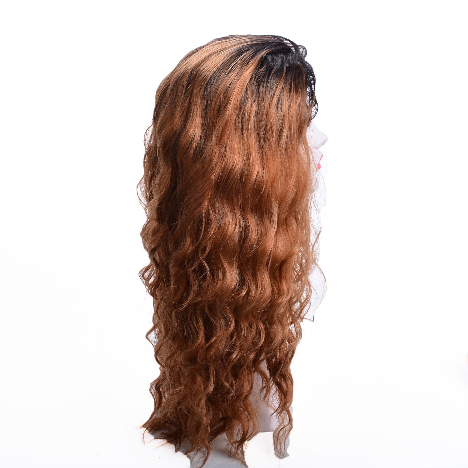 24 Inch Long Ombre Brown Curly Wavy Wig Natural Looking Fluffy Layered Wig