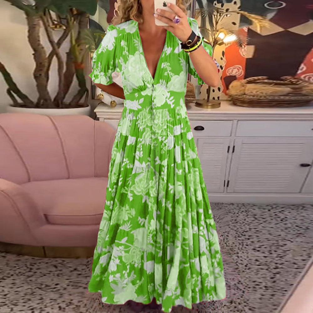 Fresh V-neck floral dress Vibrant Floral Dress
