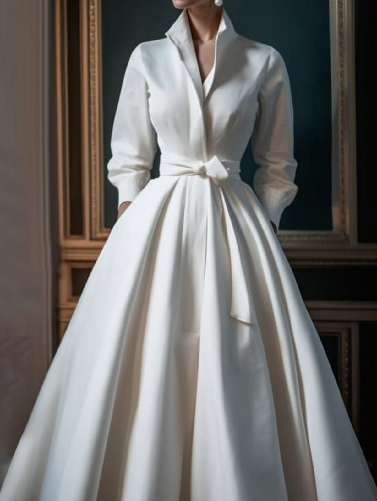 Casual Solid Color Stand Collar Shirt Midi Dress [Pre-Order]