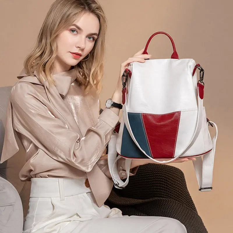 Mochila anti-roubo de cor macia de couro na moda nova primavera com grande capacidade