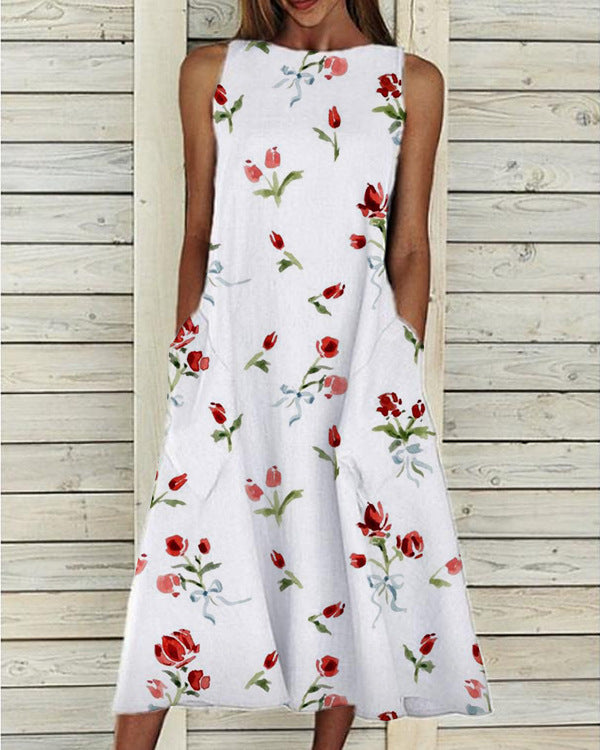 Groovy Plant Print ujjatlan Midi ruha