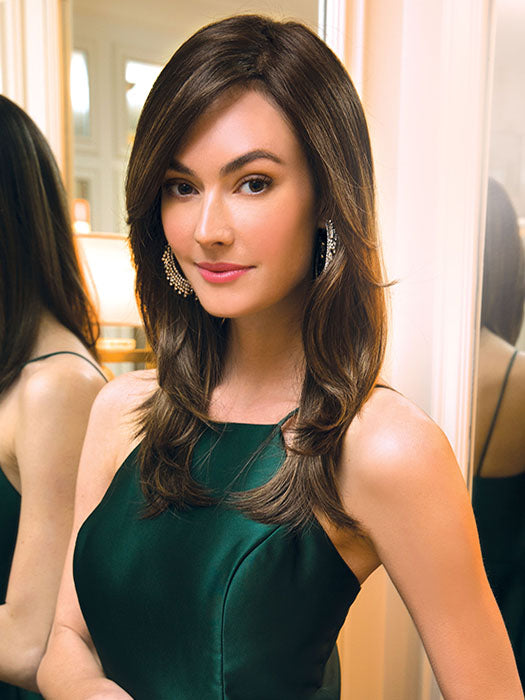 Layered side-parted straight hair