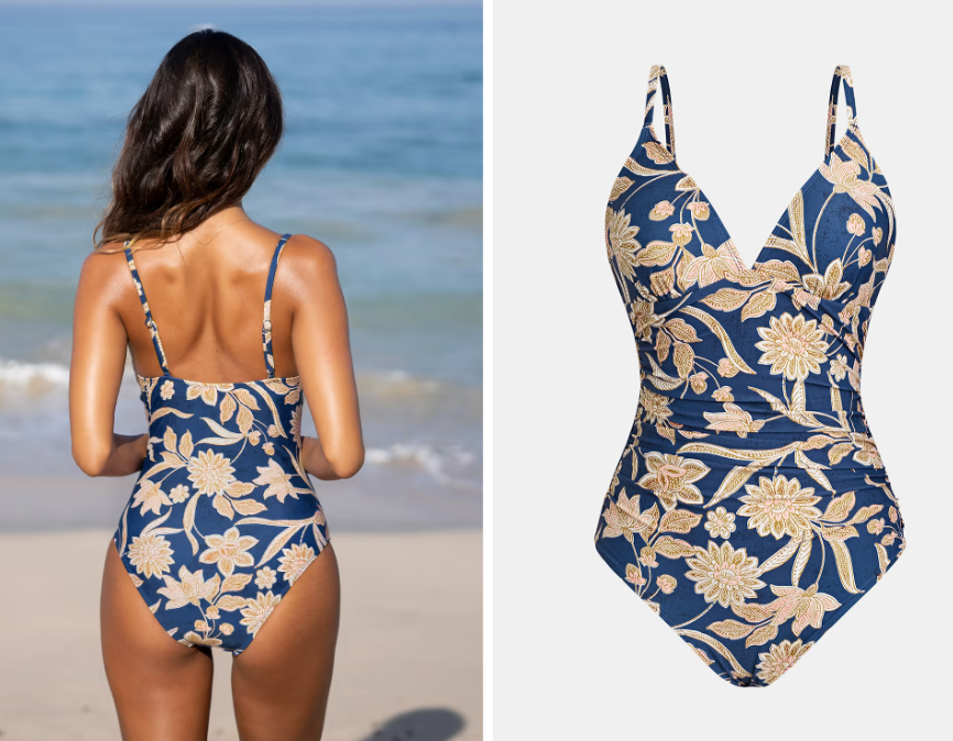 Paisley V Neck Tummy Control One Piece Swimsuit