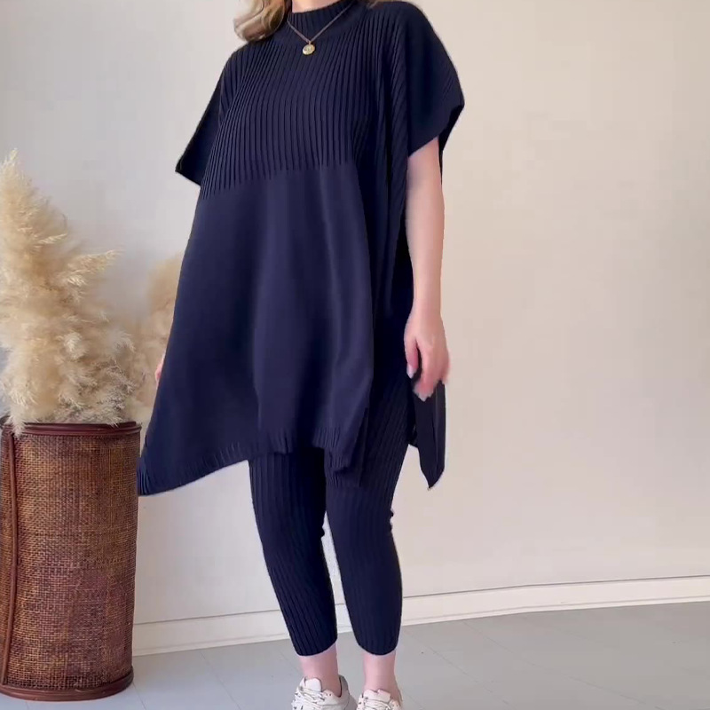 Maglione lavorato a maglia sciolto, set casual in due pezzi