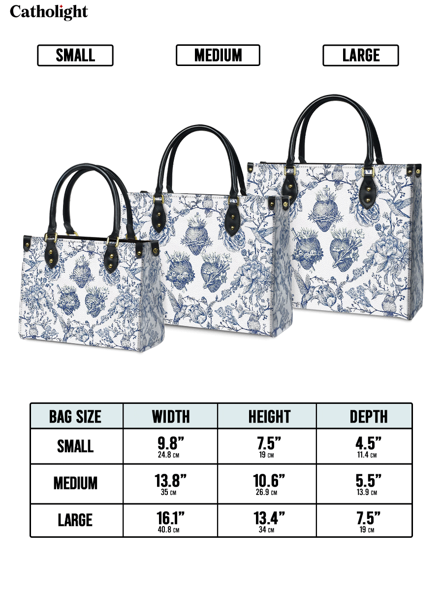 Catholight  Sacred Elegance: Blue and White Devotion Leather Bag