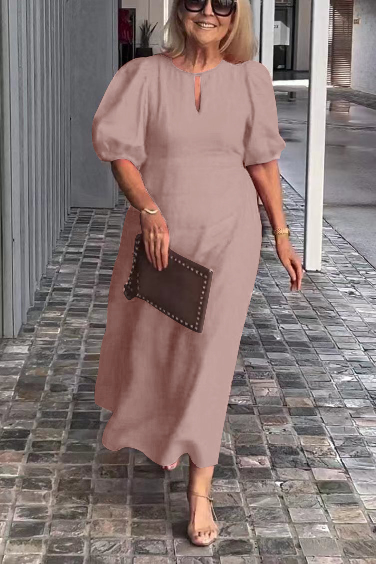 【S-5XL】2024 primavera e verão novo vestido feminino com gola redonda e manga abalonada