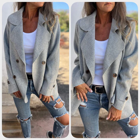 Cappotto a maniche lunghe con risvolto casual da donna sf aux Tweed