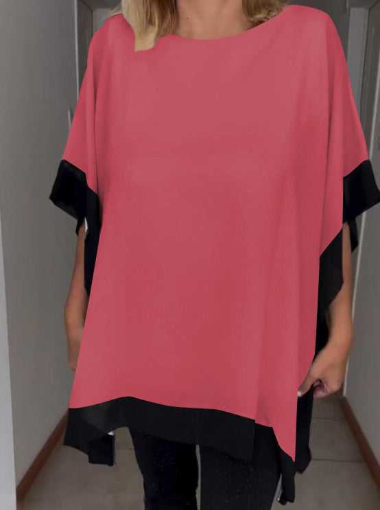 Top casual patchwork in colori a contrasto