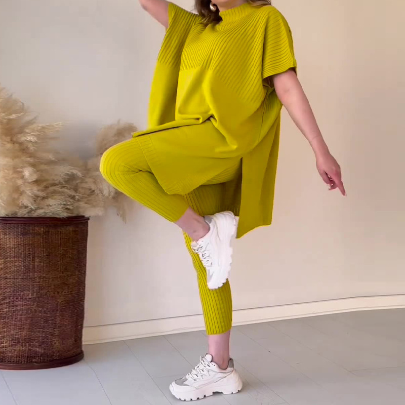 Maglione lavorato a maglia sciolto, set casual in due pezzi