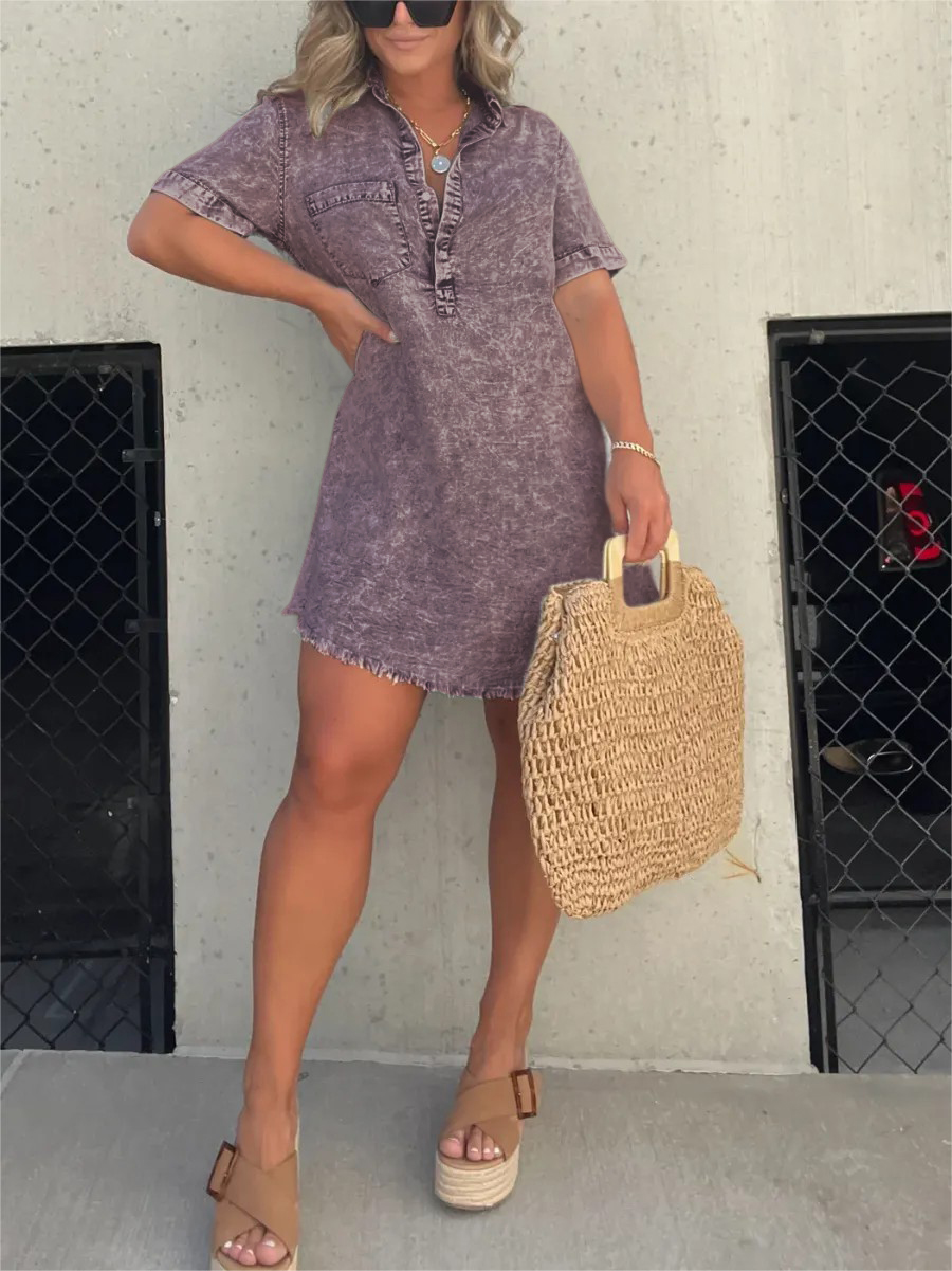 Novo vestido camisa lavado feminino (frete grátis no 2º item)