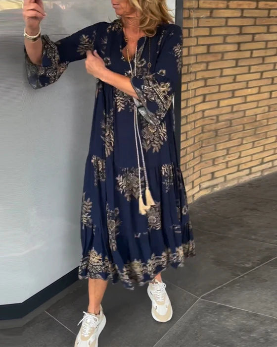 Vestido vintage solto com decote em V