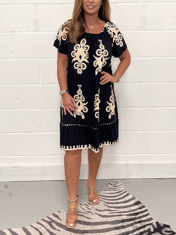 Vestido vintage de algodão com gola redonda