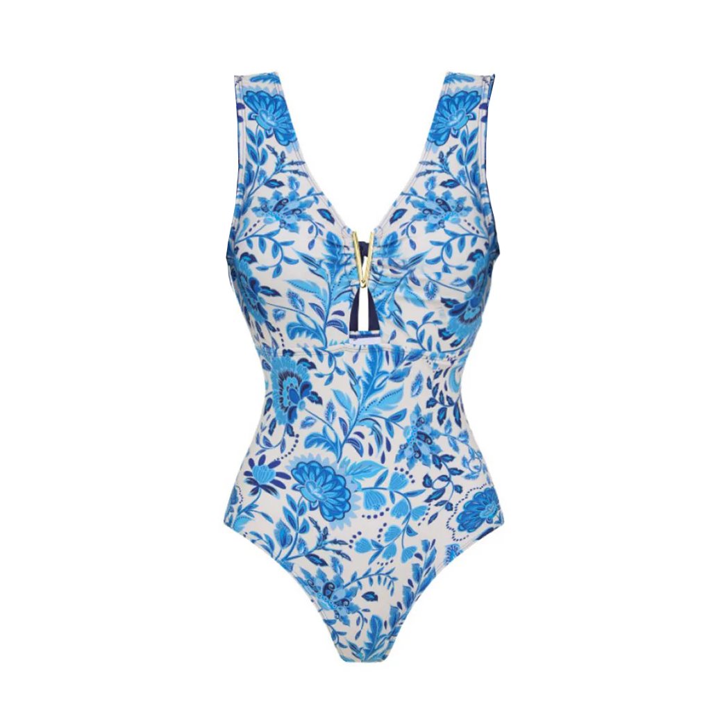 Blue printed one-piece swimming costume set 💕