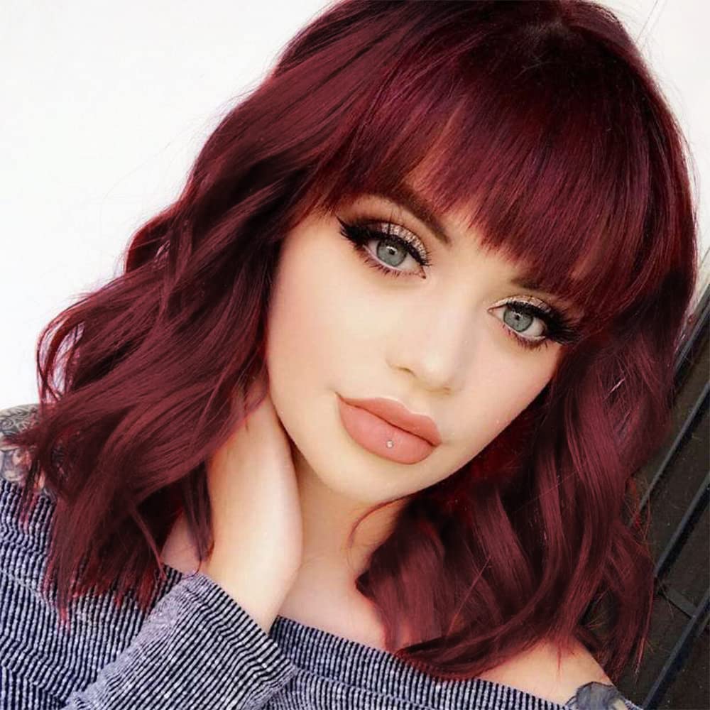 Multicolor - Medium Length Curly Hair with Thick Bangs