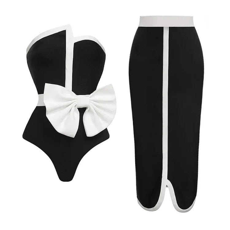 2025 New 3D Bow Decoration One Piece Swimsuit Set