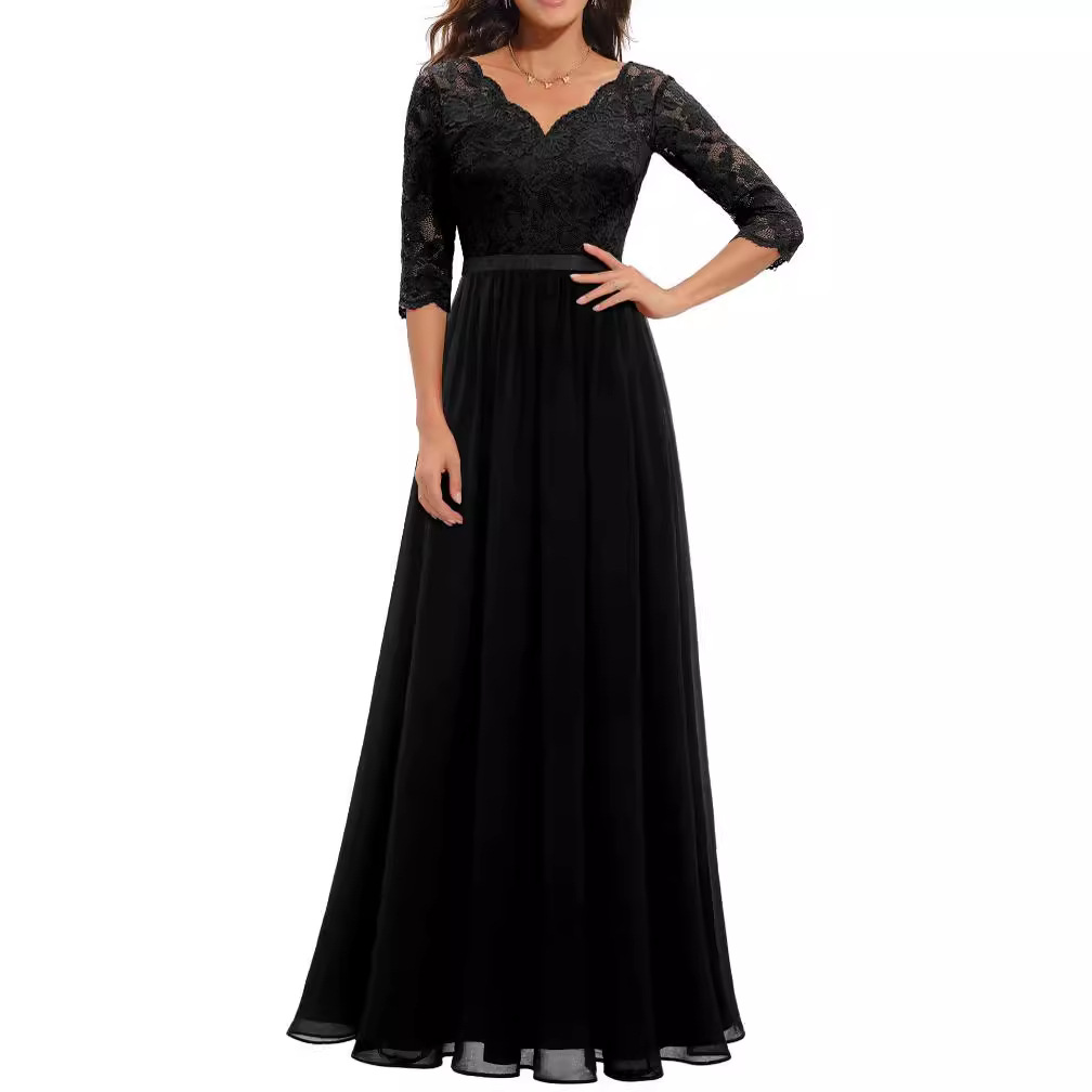 6 cores e 4 tamanhos novo vestido nobre de renda com emenda de cintura longa