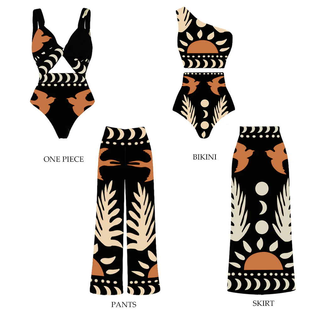 👙 One Shoulder High Waist Bikini Swimsuit and Pants or Skirt  🎀