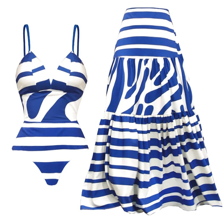 2025 New Striped one-piece Swimsuit Set