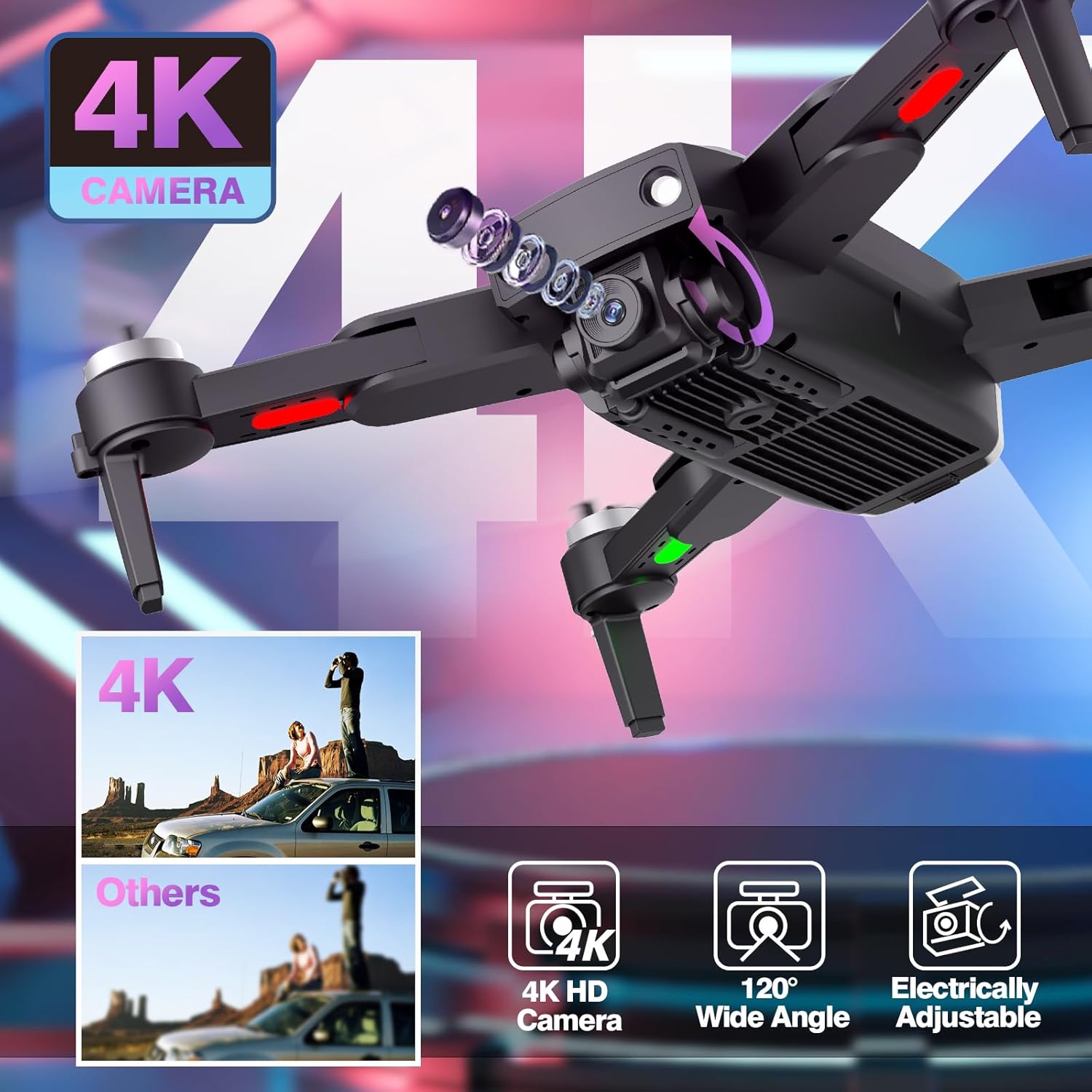 GPS Drone with Camera for Adults 4K Drones Brushless Motor Auto Return Home 5G WiFi Transmission Foldable FPV RC Quadcopter UAV Altitude Hold Follow Me 36 Mins Flight Carrying Case