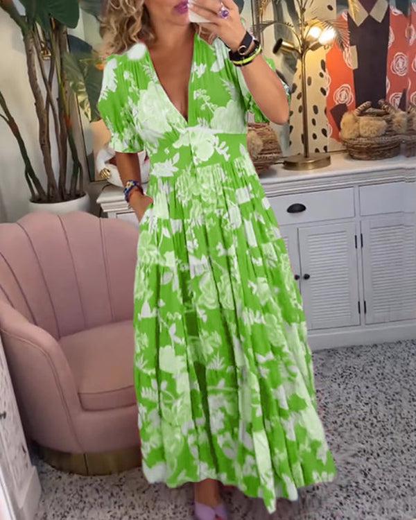 Fresh V-neck floral dress Vibrant Floral Dress