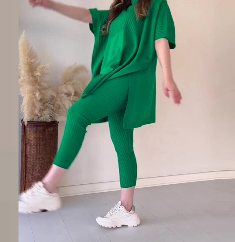 Maglione lavorato a maglia sciolto, set casual in due pezzi