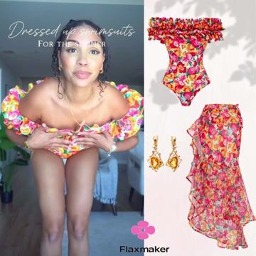 👑 Detachable Double Shoulder Strap With Ruffles One Piece Swimsuit and Sarong 💟