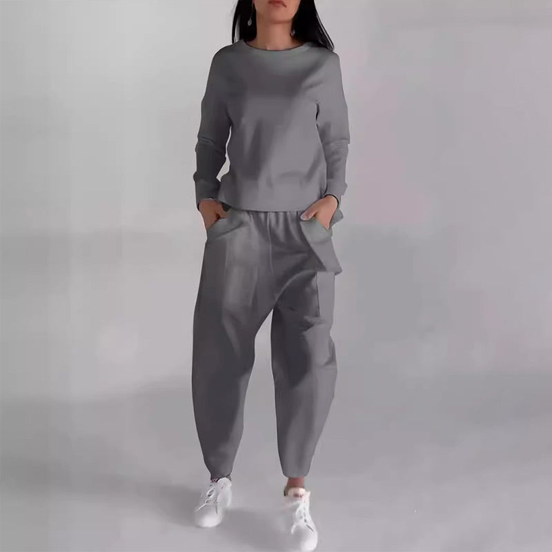 Fato desportivo casual para mulher com vários bolsos