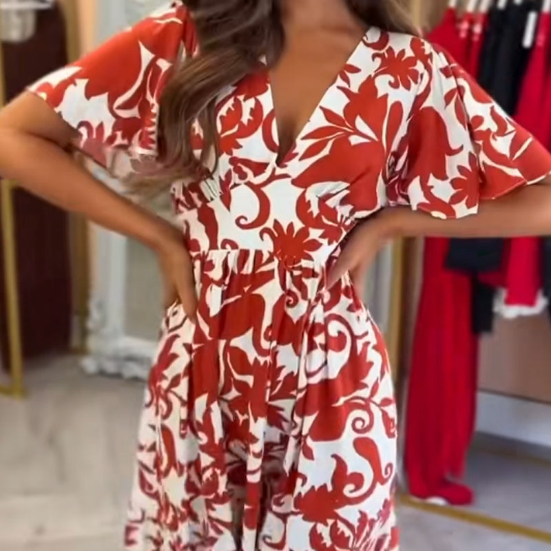 🌸Spring Specials🌸  Women's Fashion Printed V-Neck Flowy Dress