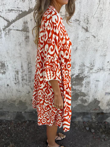 💖Limited Sale 48% OFF💖Printed V-Neck Dress with 3/4 Sleeves