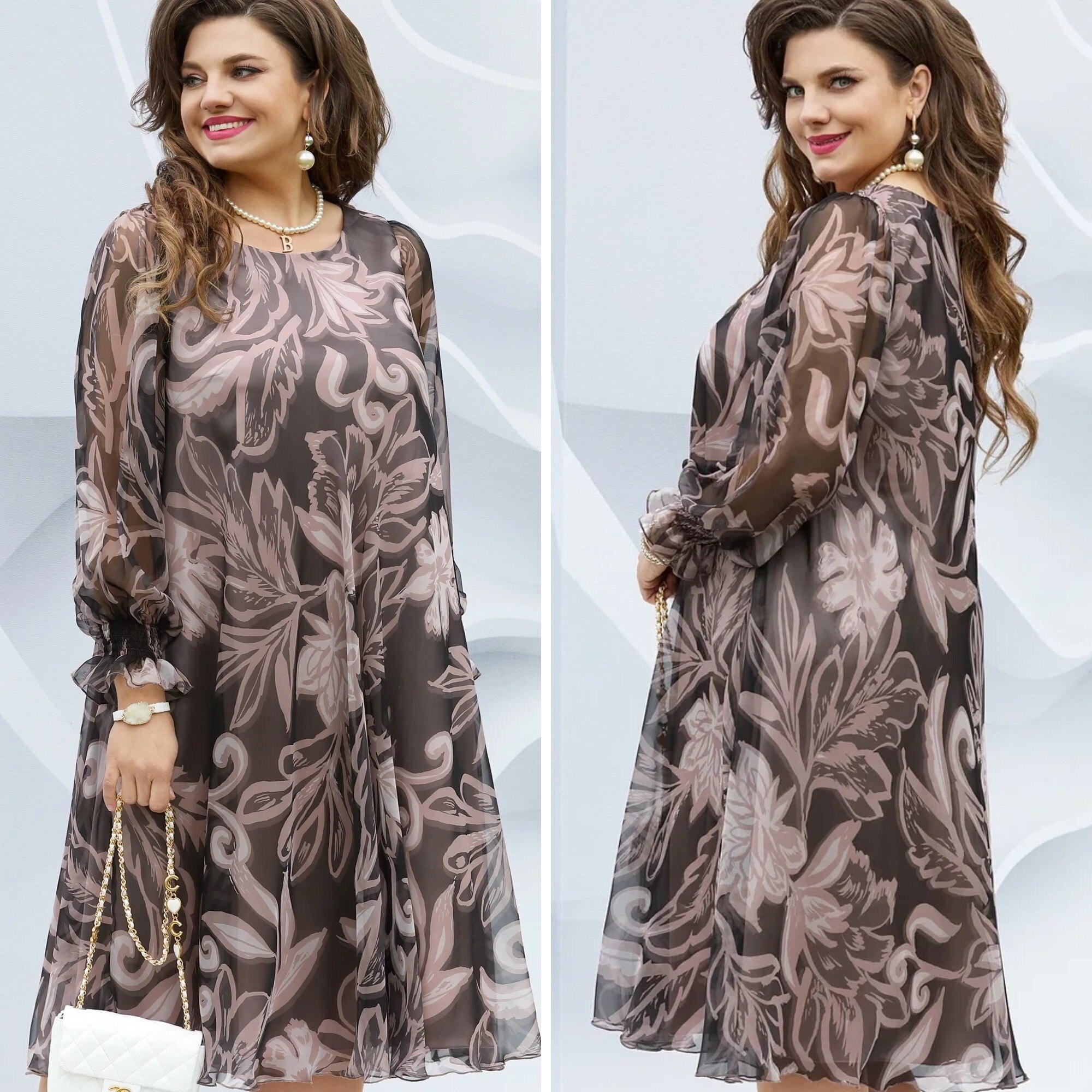 🔥【S-6XL】Elegantní dámské šifonové šaty s dlouhým rukávem