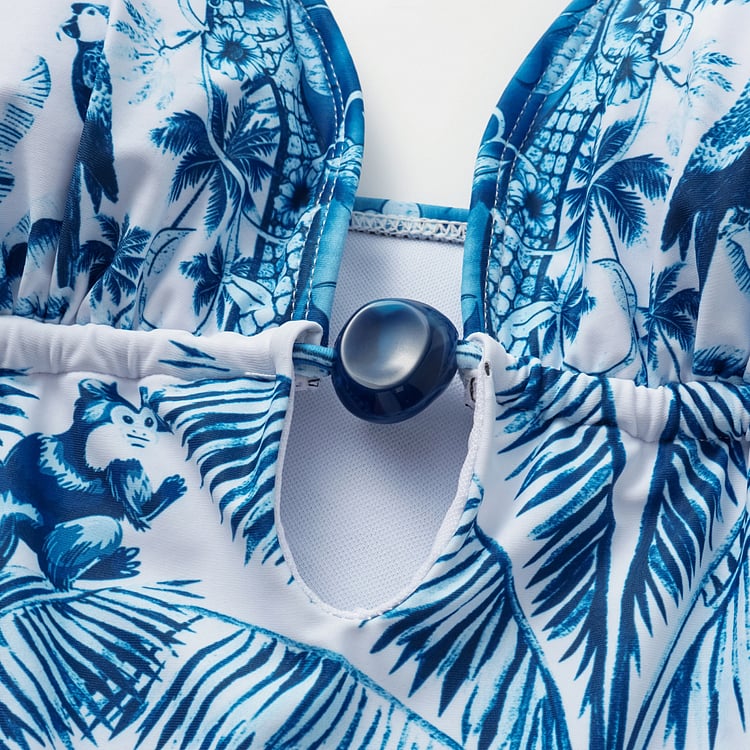 New V Neck Printed One Piece Swimsuit Set
