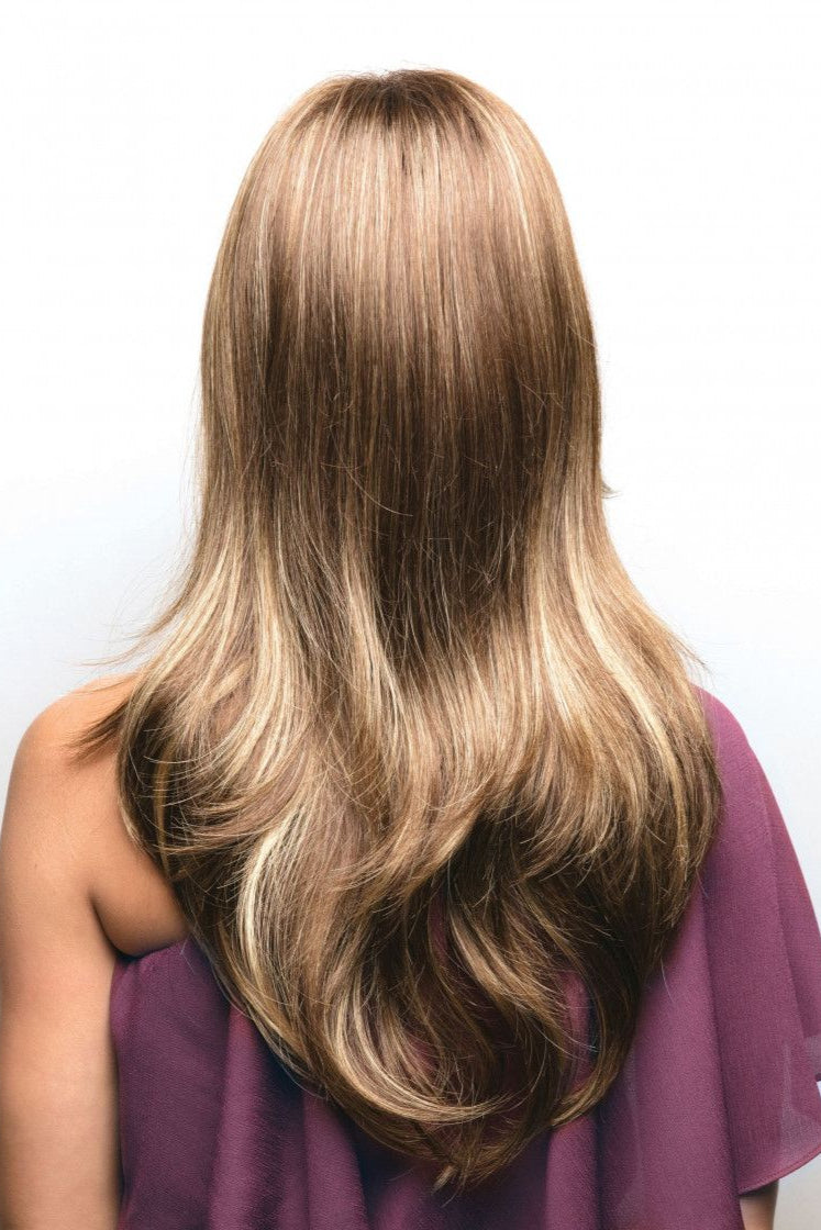 Highlighted side-parted long straight hair