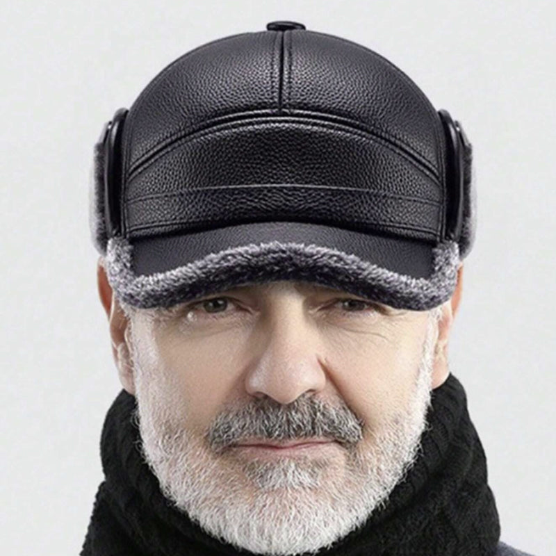 🧢🐂Novo chapéu masculino de inverno de pele de carneiro com protetores de orelha planos