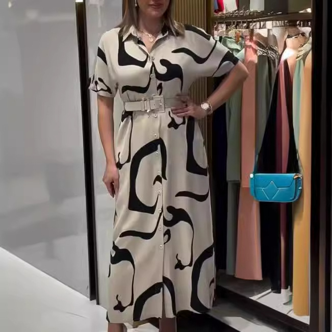 😍【S-5XL】Elegantiška marginta marškinių suknelė