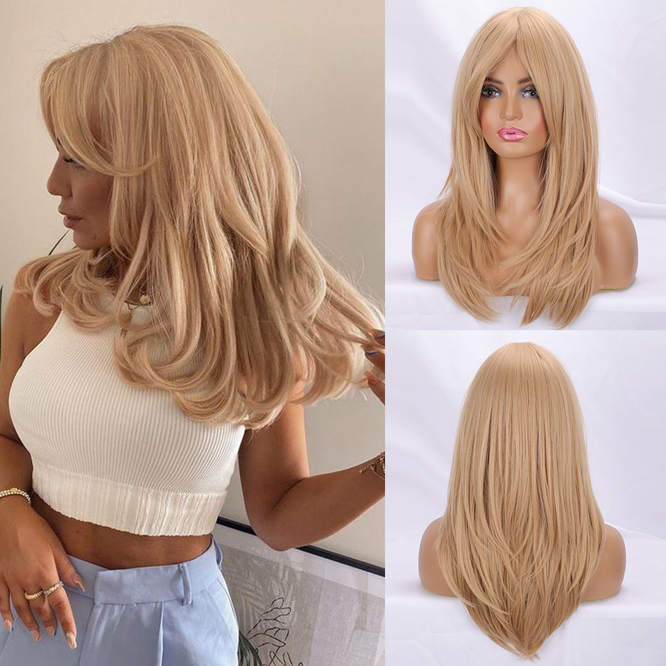 Ins Hot Ombre Blonde Wig with Bangs Long Curly Wig