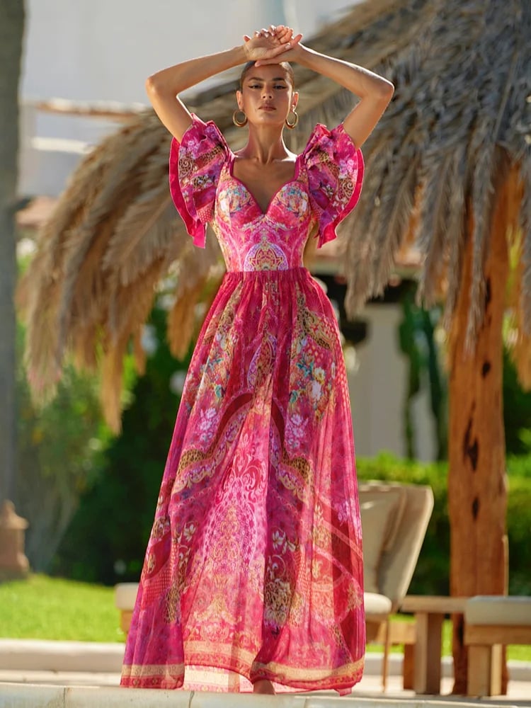 2025 New Ruffle Print One Piece Swimsuit Set