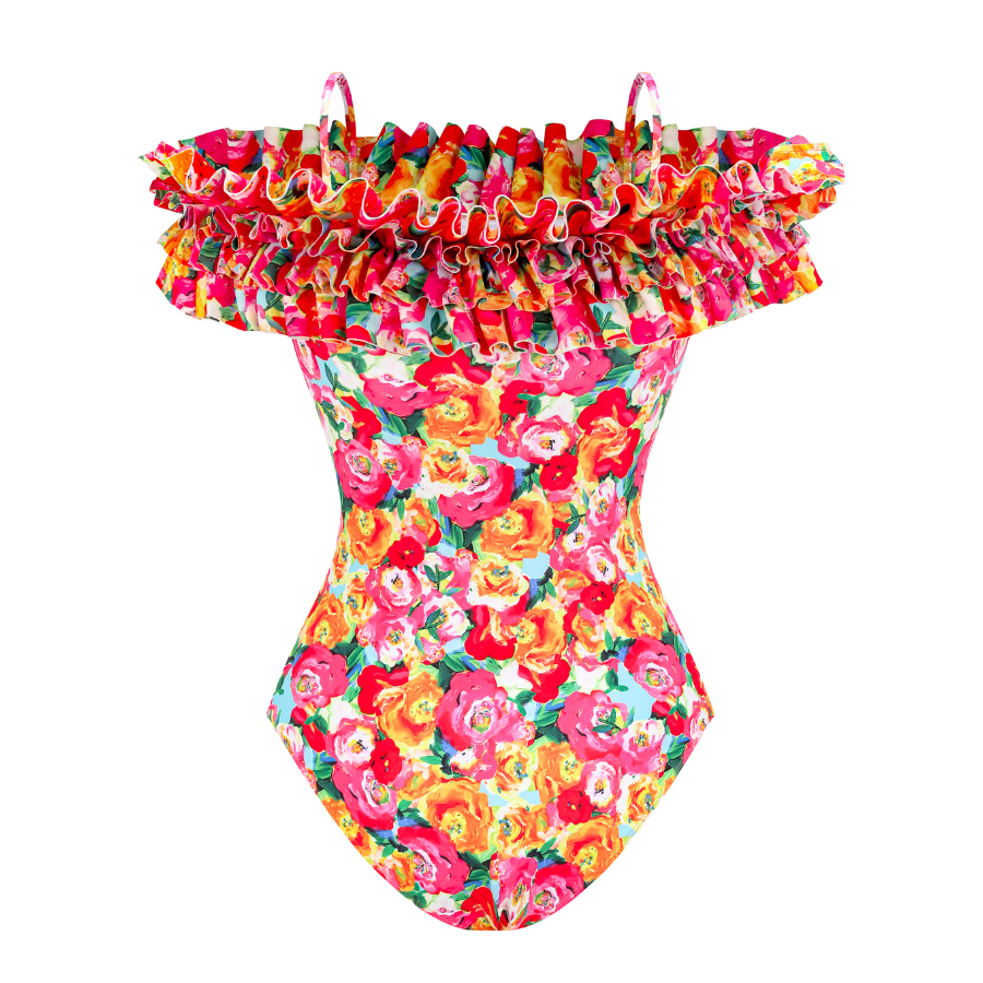 👑 Detachable Double Shoulder Strap With Ruffles One Piece Swimsuit and Sarong 💟