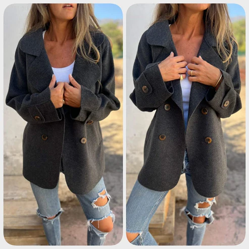 Cappotto a maniche lunghe con risvolto casual da donna sf aux Tweed