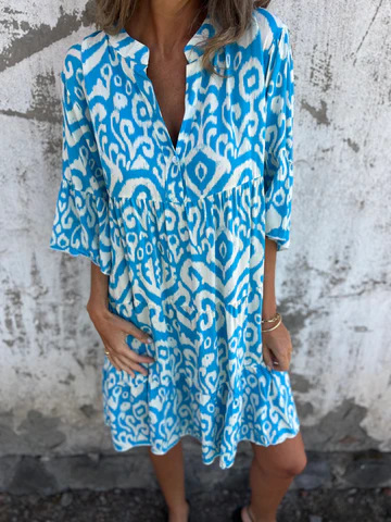 💖Limited Sale 48% OFF💖Printed V-Neck Dress with 3/4 Sleeves