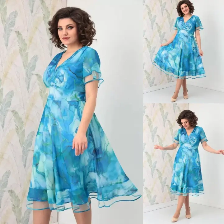 【S-5XL】2025. gada jauna eleganta viļņa šifona kleita💙
