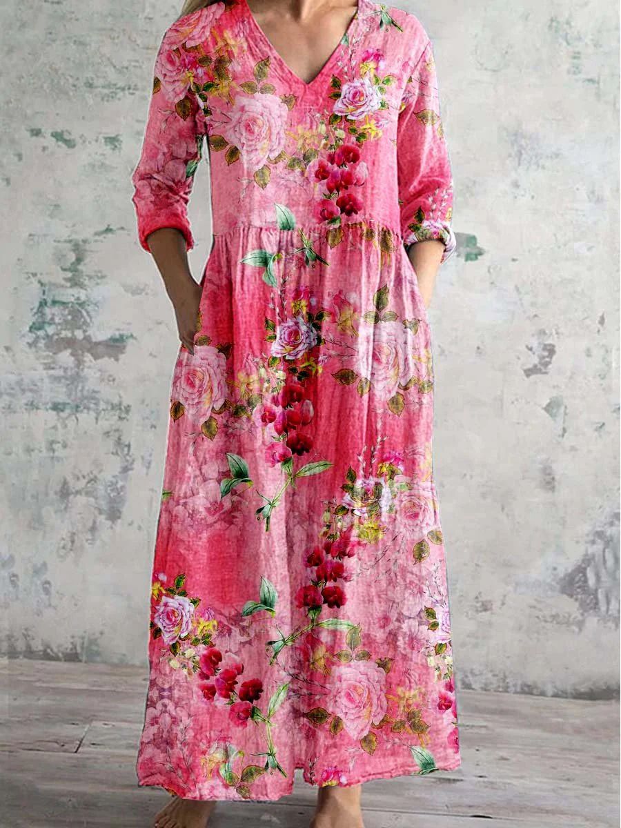 【S-3XL】 Vestido moderno com estampa floral de manga comprida