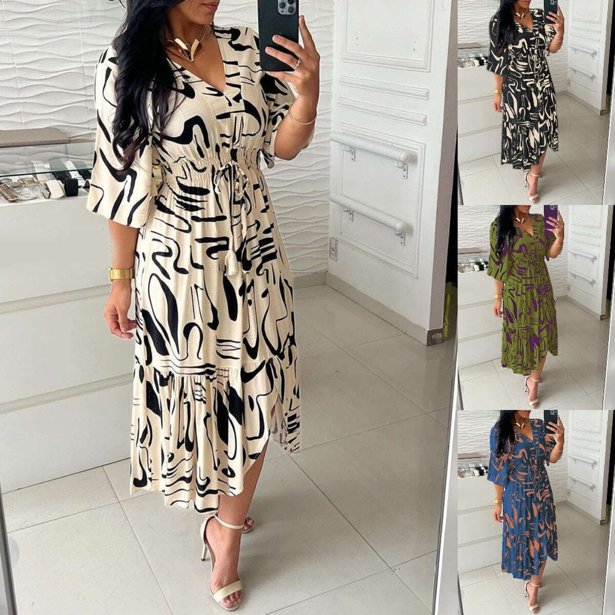🌷 Vestido cor de tinta com decote em V