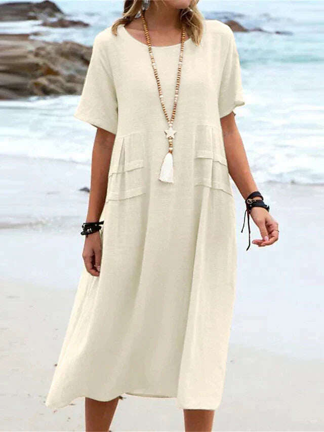 Vestido de algodão com gola redonda