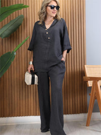 Completo casual da donna in cotone e lino a righe