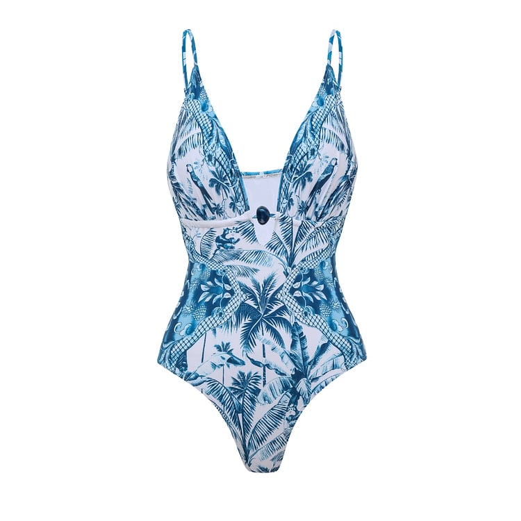 New V Neck Printed One Piece Swimsuit Set